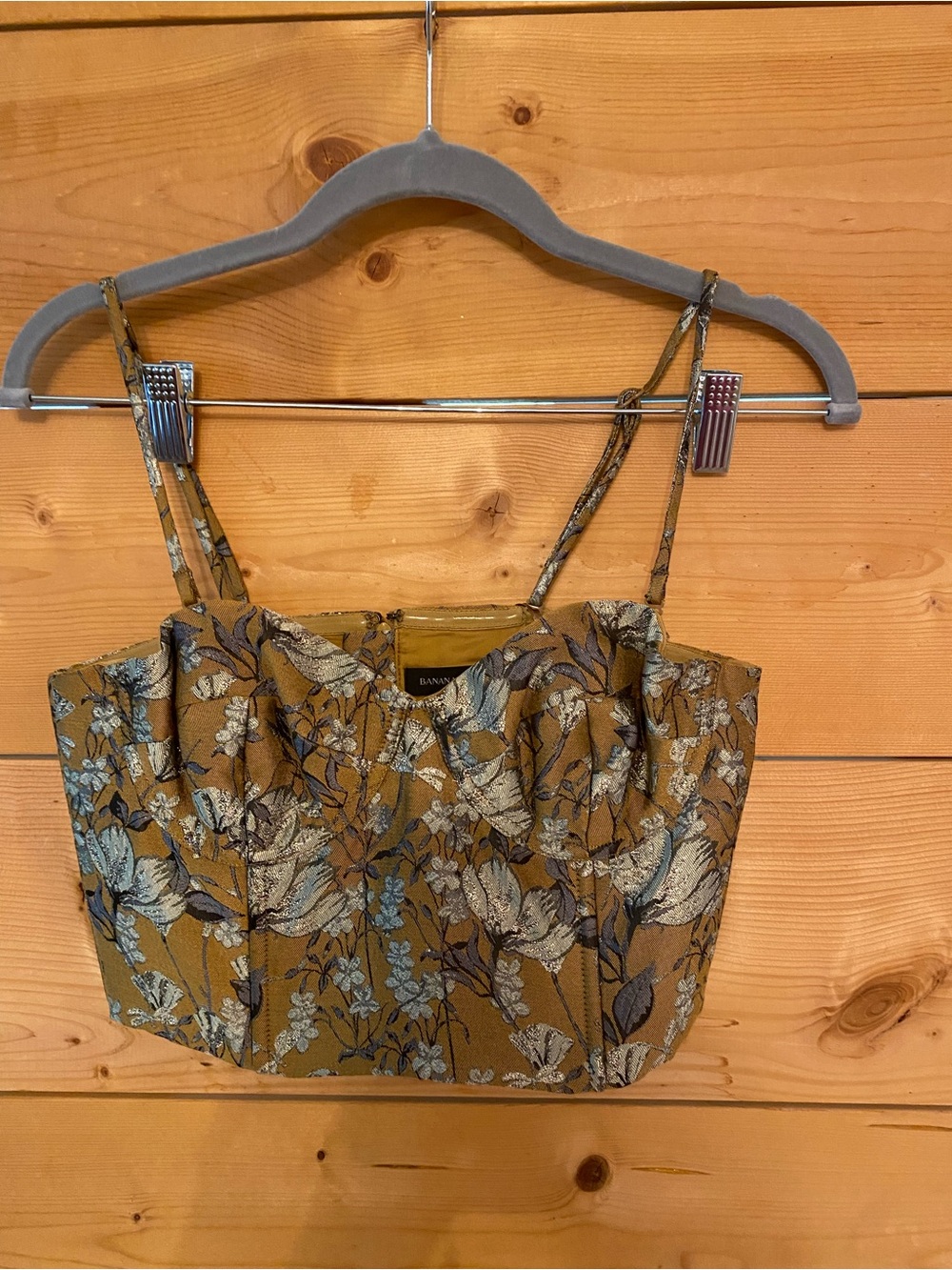 Banana Republic Mustard and silver Floral Jacquard Top